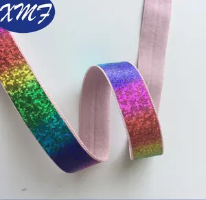 Regenboog Kleuren Holografische Laser Gedrukt Foldover Elastische Tape