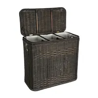 Custom antique 3 compartment wicker lundry hamper basket