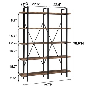 Libreria Aperta a 5 Ripiani Extra Large, Scaffale <span class=keywords><strong>Vintage</strong></span> Industriale, Grandi Mensole per Esposizione in Casa e Ufficio - Product Image 6
