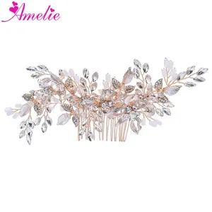 Gold Hair Accessories Floral Leaf Hair Comb For Bridal Wedding Headpiece Head Ornament Delicate Crystal Side Combs