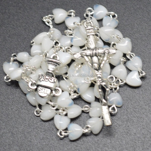 Regalo de bautismo favores blanco Chapado en plata corazón rosarios de cuentas de acrílico favores/Decenarios - Product Image 2