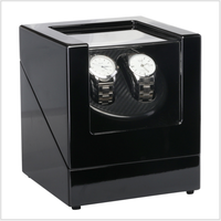 Boîte à remontoir de montre automatique de luxe 2+0 avec lumière LED bleue, réglages TPD ajustables, arrêt automatique à ouverture du couvercle, boîtier laqué noir brillant