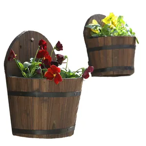 Wood Wall mounted Flower Pots Wooden Half Barrel flower pot