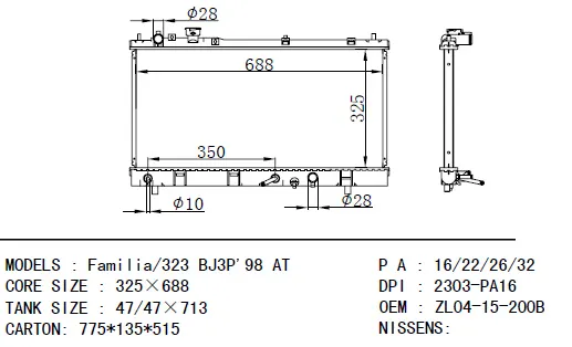 DPI 2303-PA16 OEM ZL04-15-200B FOR MAZDA Familia/323 BJ3P'98 AT Auto car aluminum radiator china manufacturer VICCSAUTO