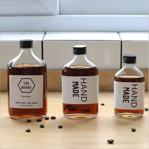 Küçük Şeffaf Kare Kombucha Şişe Cam Suyu Şarap Süt Şişesi