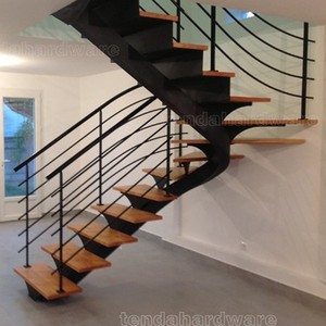 Escalera Interior de Madera con Estructura de Hierro Forjado, Peldaños de Madera Maciza, Escalera Recta - Product Image 4