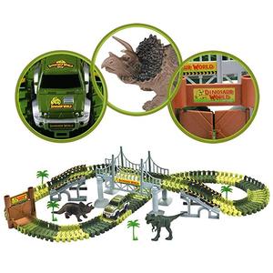 Pista da Corsa per Dinosauri Mondo dei Dinosauri Ponte Crea una Strada Set Giocattolo 142 Pezzi con Auto e Pista Flessibile - Product Image 4