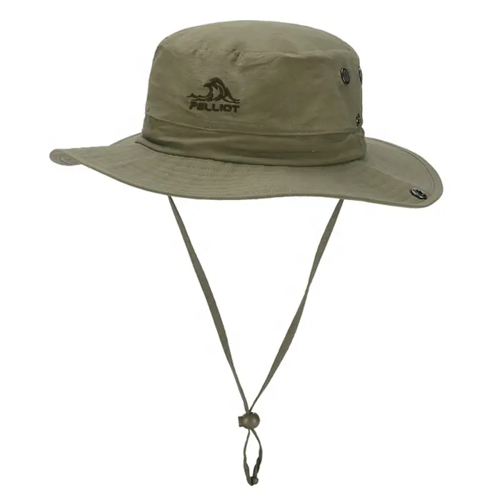 Good quality polyester/nylon outdoor hiking hat embroidery logo bucket hat with string