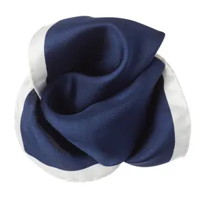 Шелковый шарф с принтом на заказ, простой темно-синий с белой оправой