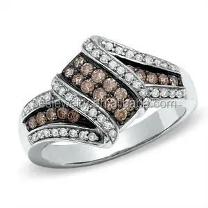 PES Fashion Jewelry! Champagne Chocalate and Clear Diamond Knot Ring (PES6-1994)