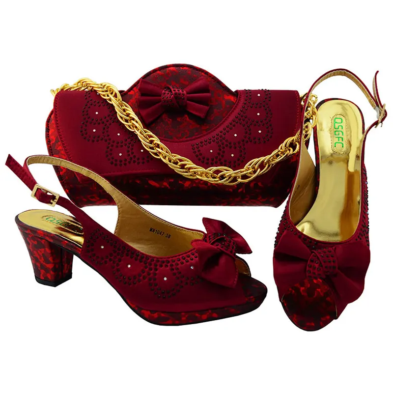 Sinyafashion Wine matching designer italiano scarpe da festa e borse per abbinare le scarpe da donna africane scarpe da sposa 1 set PU