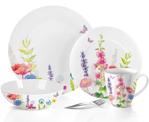 Vajilla de porcelana blanca ligera con motivos florales para fiesta en el jardín - Product Image 1