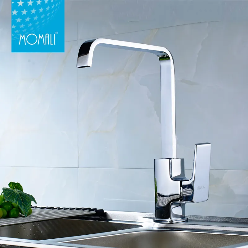 Momali Cheap Price high quality square 360 degree rotating swivel brass black Single Handle Kitchen Sink Faucet