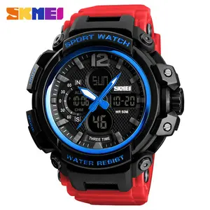 Nueva llegada azul del reloj SKMEI 1343 la joven de cuarzo Digital de pantalla Dual deporte reloj de alarma cronógrafo fecha automática luz EL relojes 5 ATM