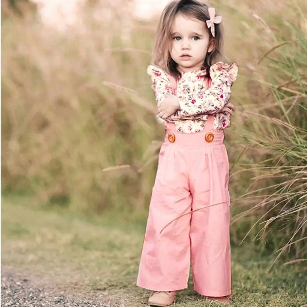 Top Leader Fashion Baby Girls clothes 2PCs Long Sleeve Floral Tops+Solid Overalls Pants Clothes Outfits Winter clothes