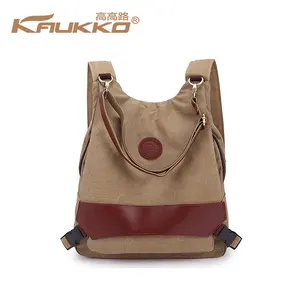 Canvas Leather Backpack Women Casual Shoulder Handbag Bag Dual Use