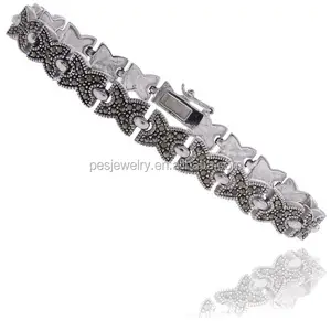 PES fine Jewelry! Turkish Marcasite 'XO' Black Ink Bracelet Bangle (PES90-080)