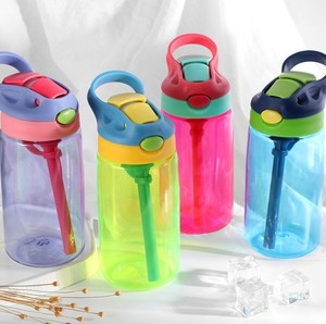 Colorful life Wholesale school custom bpa free student kids drinking bottle 400 ml/500 ml straw plastic water bottle with handle