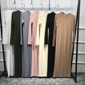 Hot Sale muslimische Frauen Langarm Maxi Innen bekleidung lange Freizeit kleid islamische Kleidung Abaya