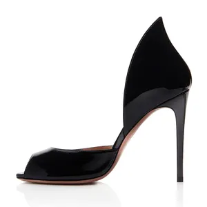 Plus Size Sexy Evening Dress D'orsay Shoes Black Red Patent Leather Ladies Summer Heels Women Peep Toe High Heel Pumps