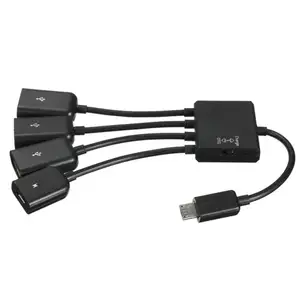Micro USB To USB OTG Hub Cable Cord Adapter Connector Micro USB Host OTG 4 Port 4 In 1 Computer PVC Ce OEM Standard Stock Braid