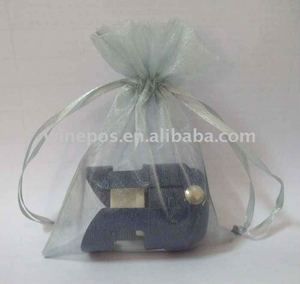 Pochette cadeau en organza avec cordon de serrage, pochette transparente argentée pour emballage de bijoux - Product Image 4