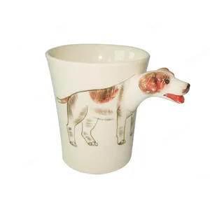 China keramische eco porselein cup hond 3d koffie mok dier witte mok met logo