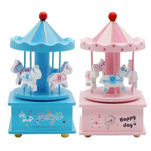 Hộp nhạc thủ công ngọt ngào ngựa Carousel hộp nhạc bằng Gỗ Quà tặng sinh nhật Chất lượng cao làm hài lòng nghe bài hát xoay hộp nhạc