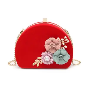 Hot pink PU leather flower evening clutch bag cheap wholesale handbags from china