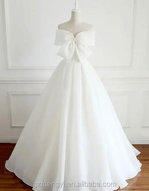 Unik Putih Besar Busur Panjang Gaun Pesta Malam Panjang Prom Gaun untuk Wanita