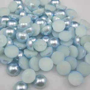 Termurah Fashion 2MM - 25MM Biru Muda Plastik ABS Setengah Bulat Pipih Pearl Beads untuk Perhiasan Membuat