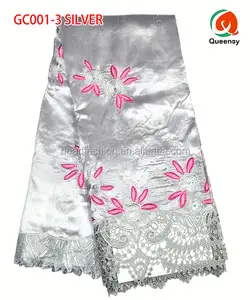 Tecido de george frisado mulheres índia seda cru george tecido de renda na fushia GB005-6