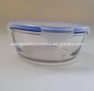 Round shape vacuum heat resistant glass fresh bowl with pp Silicone lid/Pyrex glass crisper