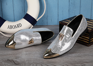 NA040 — chaussures de luxe en cuir véritable <span class=keywords><strong>pour</strong></span> <span class=keywords><strong>homme</strong></span>, souliers formels à bout pointu, brillantes et argentées, <span class=keywords><strong>pour</strong></span> mariage, nouvelle collection italienne - Product Image 2