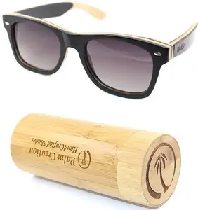 Best quality vintage personalized logo handmade skateboard wood bamboo sunglasses man