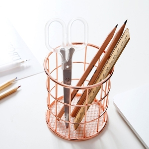 Forniture di <span class=keywords><strong>cancelleria</strong></span> per <span class=keywords><strong>scrivania</strong></span> in rete metallica organizzatore pennello per trucco tazze contenitore portapenne in oro rosa per ufficio a casa - Product Image 2