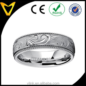 Fashion titanio anello nuziale, 6mm Comfort Fit uomo Unisex inciso a mano Vintage Milgrain bordi in titanio fede nuziale - Product Image 4