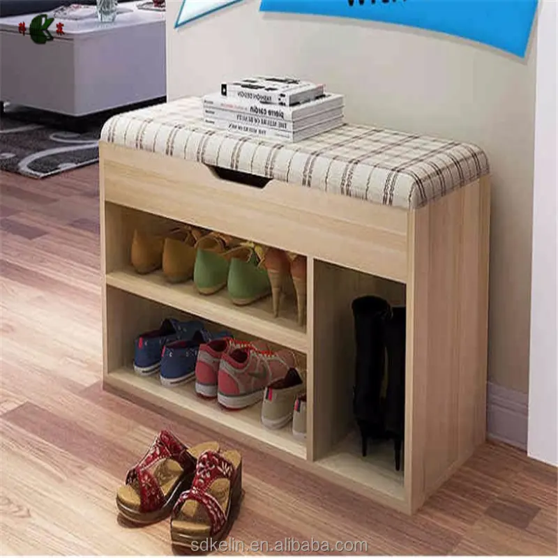 MDF /particle board new modern wood shoe rack with cushion seat