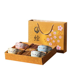 Juego de cuencos de cerámica para arroz, Set de cuencos de cerámica PARA CENA, regalo de estilo japonés, 4 piezas, P193