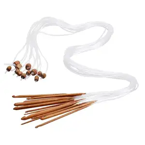 12 размеров деревянные бамбуковые афганские крюки вязальные крючки набор с пластиковые защитные пломбы для кабеля Бамбуковые Спицы для вязания «кроше» крючки