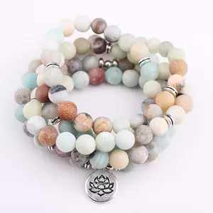 De piedras preciosas 108 Mala collar Yoga pulsera de curación piedras meditación Mala 108 cuentas pulsera