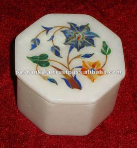 กล่องหินอ่อนฝังลายแปดเหลี่ยมขนาดเล็กสำหรับตกแต่ง - Product Image 1