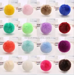 Wholesale High Quality Faux Fox fur Ball /fake fur pom poms keychain custom logo and keychain as your request