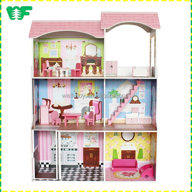 Venda quente de alta qualidade projeto popular família feliz de madeira casa de boneca de brinquedo