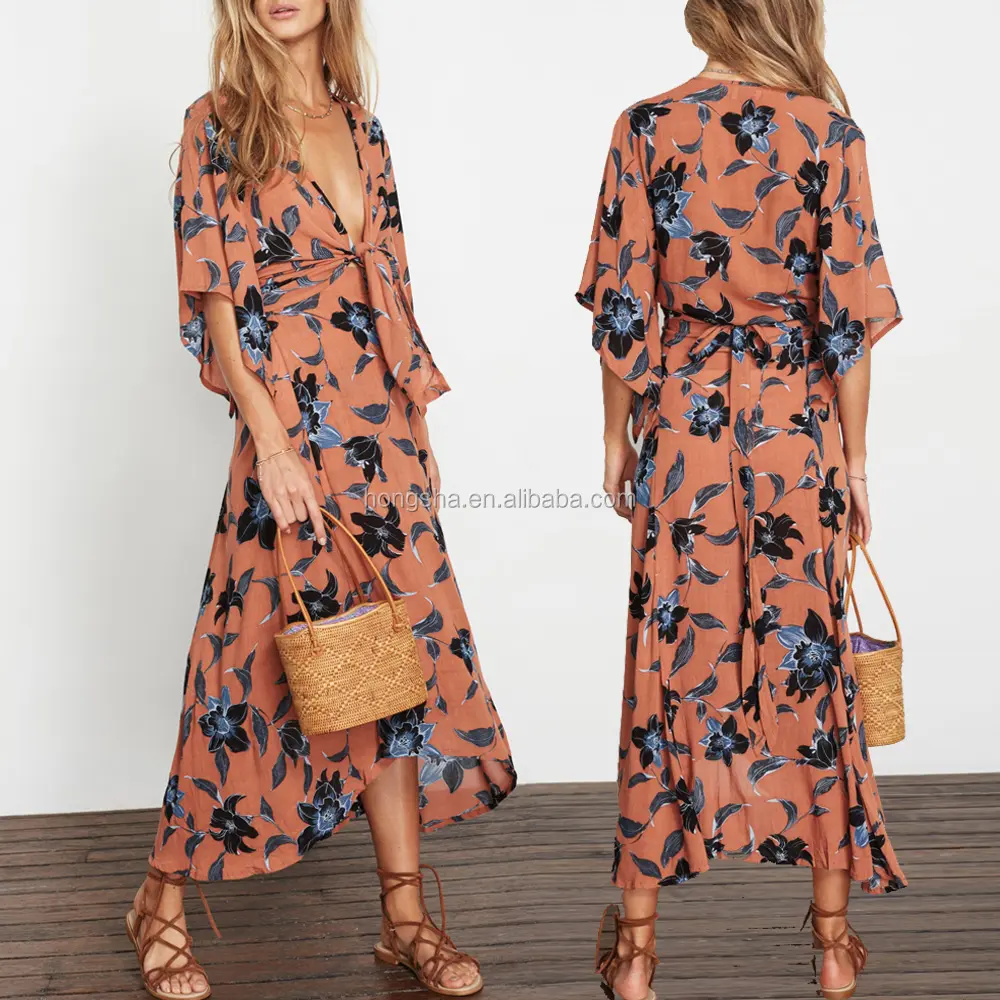 Pictures Of Latest Bohemian Printed Long Wrap Skirts And Crop Top Set Design HSs5252