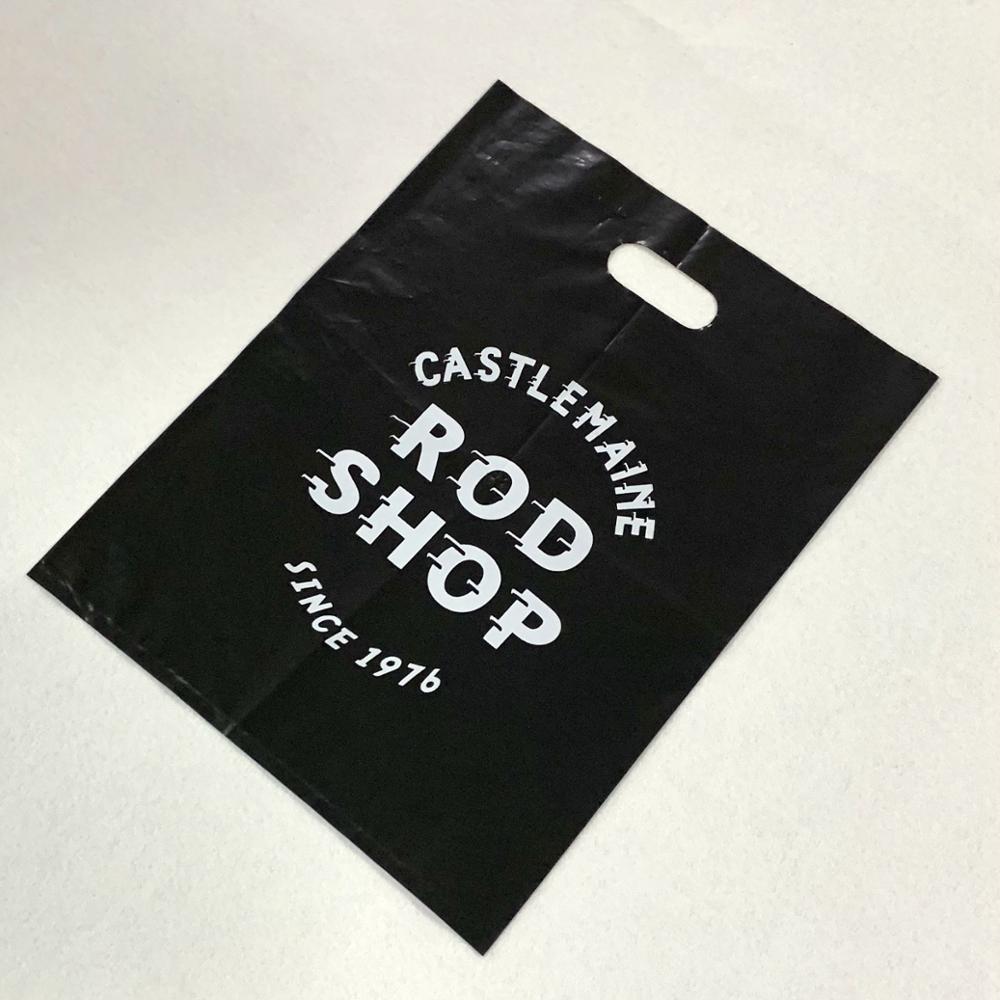 Черная упаковочная сумка стандартного размера с принтом логотипа на заказ, пластиковая сумка для покупок, сумка для покупок