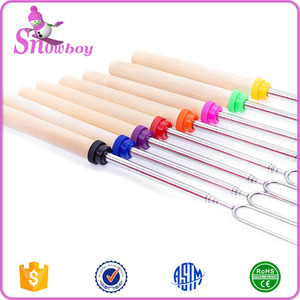 Xiên Thép Không Gỉ 32 Inch Dĩa Kẹo Dẻo Bằng Gỗ Có Thể Thu Gọn Bộ Que Rang Lửa Nướng Thịt Cắm Trại - Product Image 3