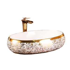 Vente en gros Lavabo de salle de bain Couner Top Lavage à la main Wc Bassin doré en porcelaine