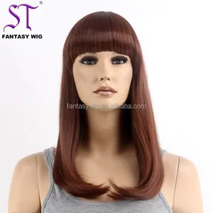 अनुसूचित जनजाति गुआंगज़ौ कारखाने विग सिंथेटिक बाल थोक सस्ते ब्राउन सिंथेटिक विग लंबे सीधे बाल महिलाओं के लिए फ्लैट बनूंगी Wigs के साथ