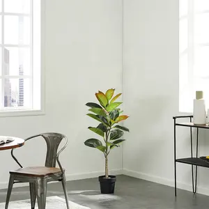 Árbol de goma indio artificial de 1m, decoración de plantas verdes de plástico para interiores, paisaje decorativo de estilo europeo y americano